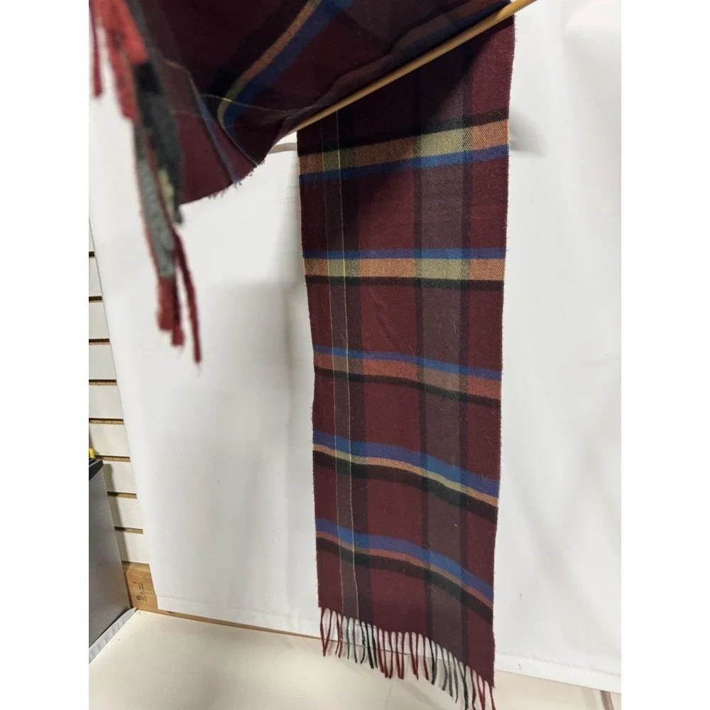 Vintage Christian Dior Monsieur Scarf Plaid  Cashmaire Acrylic Japan Red Blue